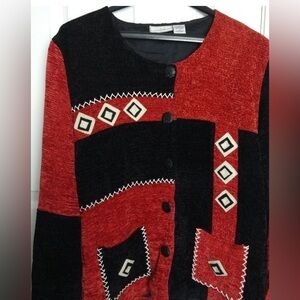 Nouveau Monde Red, Black & White Vintage Shacket L with pockets